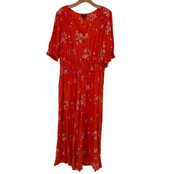 A.N.A Womens orange Floral romper size XL Short Sleeves Smocked Waist V-Neck new - Picture 2 of 6